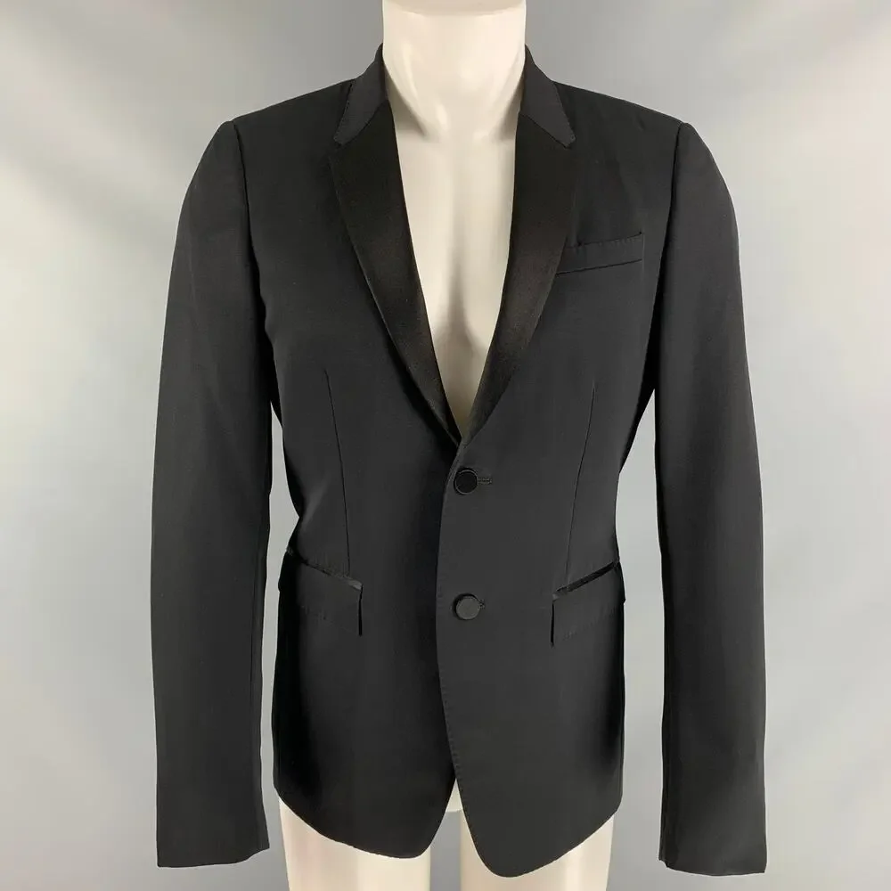 BURBERRY PRORSUM Chest Size 38 Black Virgin Wool Tuxedo Sport Coat